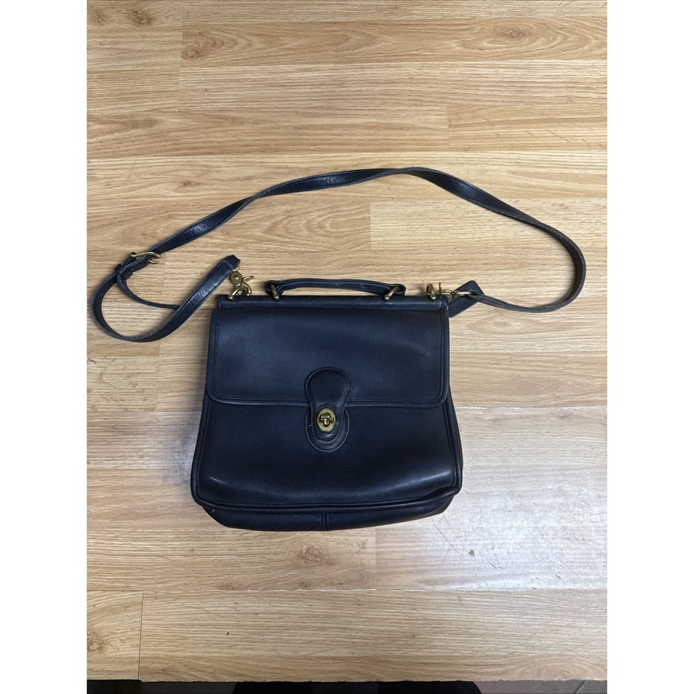 Coach Vintage Willis Bag 9927 Black Leather Crossbody Top Handle Brass Hardware